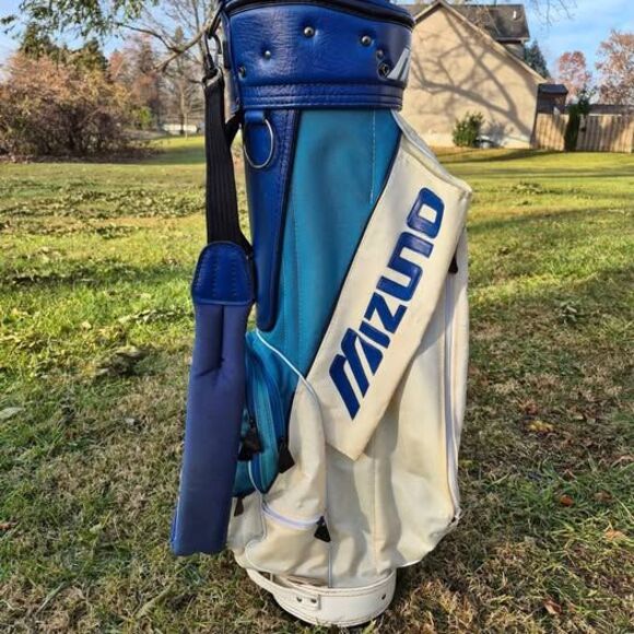 Vintage Mizuno 3-way Leather/Canvas Cart Golf Bag w/ Carry Strap & Rain Cover - Picture 3 of 10